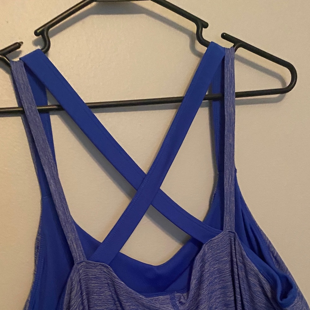 Women's Blue Athletic Tank with built in bra - Picture 4 of 7